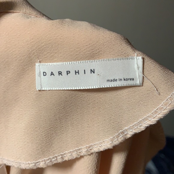 Darphin blush pink high neck boho bellsleeve chiffon blouse Sz S business casual - Picture 6 of 10